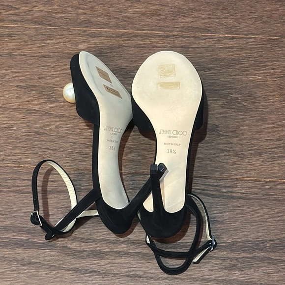 NWT Jimmy Choo Women's Black Suede Sacora 85 Embellished Heel Sandals Size 38.5 - Picture 10 of 14